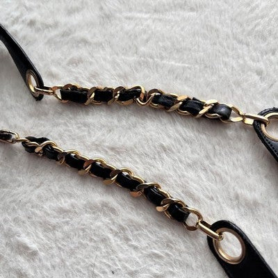 CHANEL COCO MARK CHAIN DRAWSTRING SHOULDER BAG BLACK LAMBSKIN USED