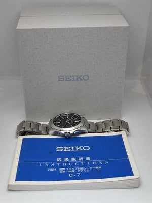SEIKO BRIGHTZ SAGZ083 7B24-0AF0 SOLAR RADIO BLUE DIAL VERTICAL STRIPE MENS WATCH
