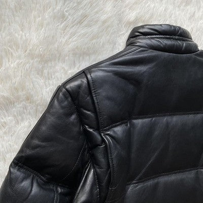 AUTH SCHOTT MEN'S ZIPPER DOWN JACKET LEATHER LOGO SIZE 40 BLACK VINTAGE