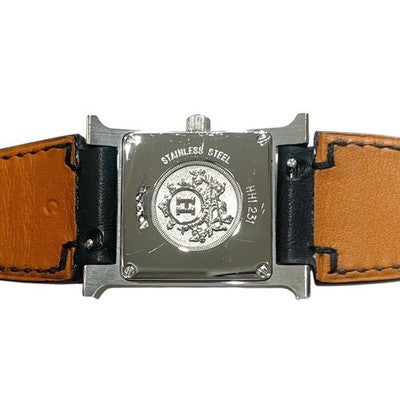 HERMES HH1.231 H WATCH DOUBLE JOULE SM LADIES WRISTWATCH BLACK SS SQUARE FACE