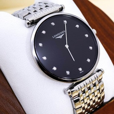LONGINES LA GRANDE CLASSIQUE 3179 QUARTZ 12 DIAMONDS BLACK DIAL STAINLESS WATCH