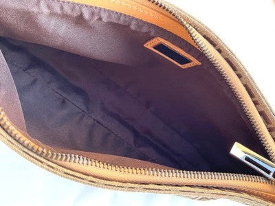FENDI FF PATTERN ZUCCHINO ZUCCA LOGO TOP HANDLE BAG, LEATHER, BROWN, WOMEN ITALY