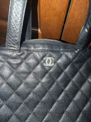 CHANEL MATELASSÉ CAVIAR LEATHER HANDBAG BLACK A4 COMPATIBLE AUTHENTIC