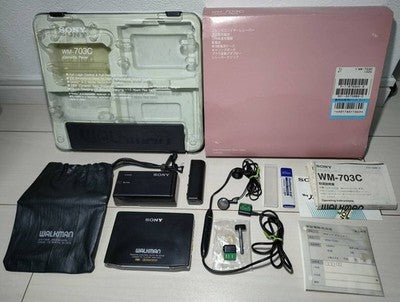 SONY WM-703C Cassette Player Black /w Remote Charger Box Manual Used from Japan