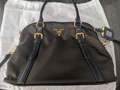 PRADA 1BB013 SAFFIANO NYLON 2WAY BAG KHAKI CROSSBODY GOLD AUTH WITH STORAGE BAG