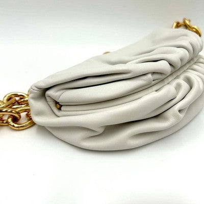 BOTTEGA VENETA THE POUCH CHAIN SHOULDER BODY BAG WHITE LAMBSKIN ITALY
