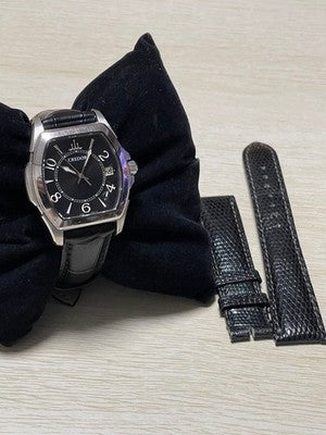 SEIKO CREDOR PACIFIC 8J82-0AC0 QUARTZ DATE BLACK DIAL MENS STAINLESS STEEL WATCH