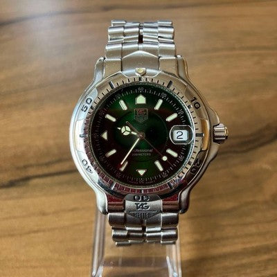 TAG HEUER WH1117 6000 SERIES GREEN DIAL QUARTZ 200M MENS WATCH 18.5CM RARE