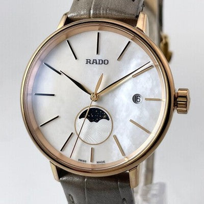 RADO COUPOLE CLASSIC 15463020 QUARTZ MOONPHASE PEARL DIAL STAINLESS 34MM WATCH