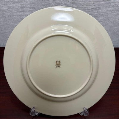 LENOX AUTUMN DINNER PLATES 27CM SET OF 6 IVORY BLUE GOLD TRIM USA MADE VINTAGE