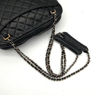 CHANEL MATELASSE LAMBSKIN CHAIN SHOULDER BAG BLACK COCO MARK QUILTED FLAP PURSE