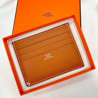 HERMES H SELLIER CARD HOLDER W STAMP 2024 EPSOM LEATHER LIGHT BROWN WITH BOX