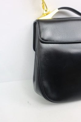 CHRISTIAN DIOR BLACK LEATHER SHOULDER BAG GOLD HARDWARE COIN PURSE