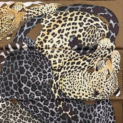 HERMES LAZY LEOPARDESSES CARRE 90 SILK SCARF LEOPARD PRINT NEW UNUSED AUTHENTIC