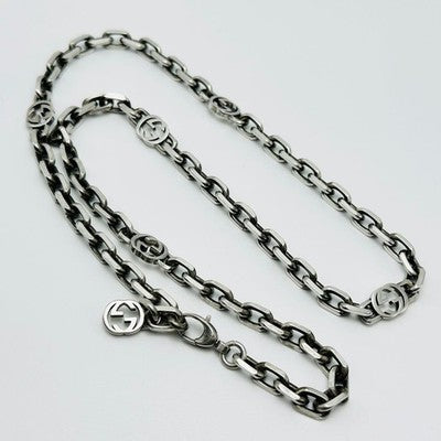 GUCCI INTERLOCKING CHAIN NECKLACE SILVER AG925 UNISEX APPROX. 60CM USED WITH BOX