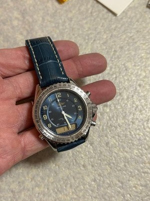 BREITLING CHRONOGRAPH REVEIL A51035 STEEL QUARTZ ANALOG DIGITAL WATCH USED BOX