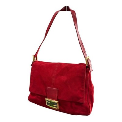 FENDI MAMMA BUCKET SHOULDER BAG RED SUEDE LEATHER HANDBAG WITH DUST BAG