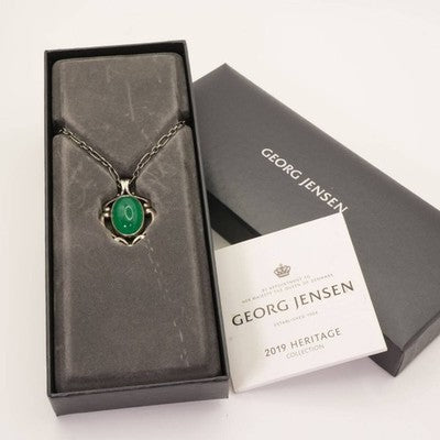 GEORG JENSEN 2019 GREEN AGATE STERLING SILVER NECKLACE 25-857 WITH BOX