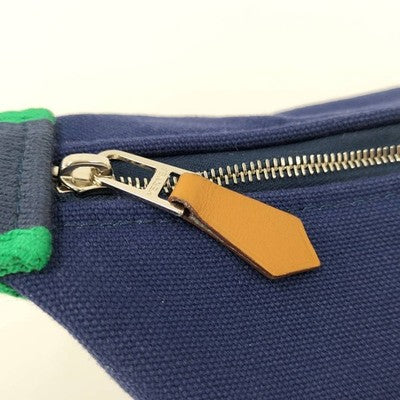 HERMES BRIDE A BLACK PM POUCH CANVAS MARINE NAVY USED FROM JAPAN