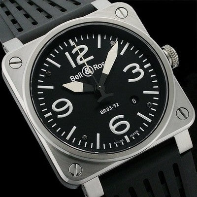 BELL & ROSS AVIATION BR03-92-S AUTOMATIC 42MM BLACK DIAL STAINLESS STEEL WATCH