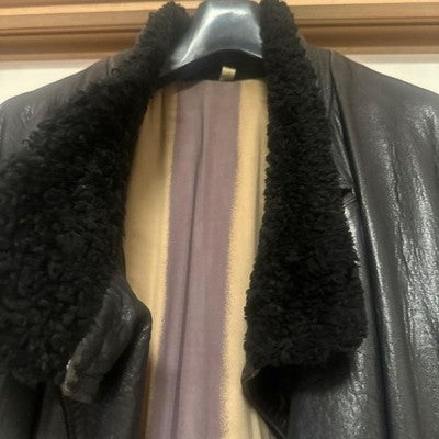 ISSEY MIYAKE VINTAGE 70S 80S LEATHER COAT JACKET FUR COLLAR RARE ARCHIVE JAPAN