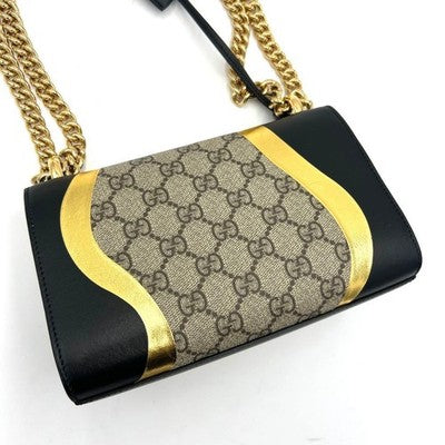 GUCCI GG SUPREME PADLOCK CHAIN SHOULDER BAG 432182 BROWN AUTHENTIC