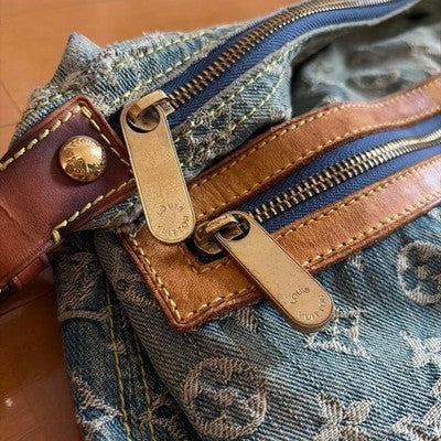 LOUIS VUITTON MONOGRAM DENIM BAGGY GM M95048 BLUE SHOULDER BAG WOMEN FRANCE USED