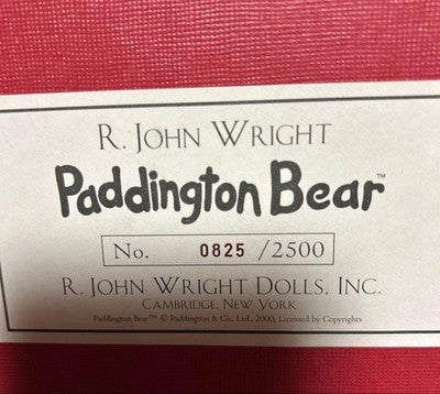R JOHN WRIGHT DOLLS PADDINGTON BEAR LIMITED EDITION 2500 COLLECTIBLE GOOD UNUSED