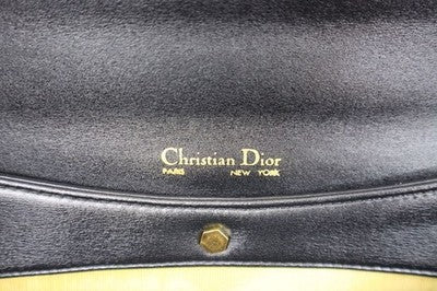 CHRISTIAN DIOR BLACK LEATHER SHOULDER BAG GOLD HARDWARE COIN PURSE