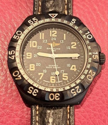 BREITLING COLT DATE M50036 BLACK DIAL QUARTZ ANALOG VINTAGE RARE WATCH