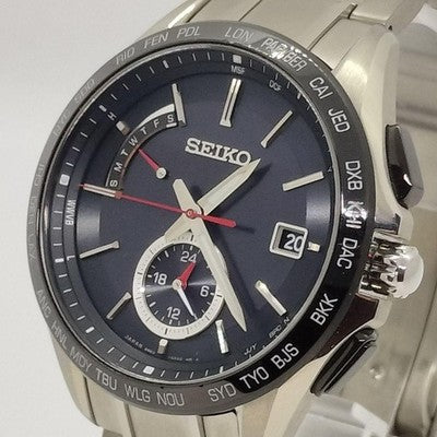 SEIKO BRIGHTZ SAGA241 8B63-0AB0 TITANIUM SOLAR RADIO BLACK DIAL MENS WATCH