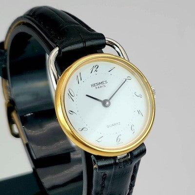 HERMES ARCEAU WOMEN'S QUARTZ WATCH WHITE DIAL GOLD & SILVER LUXURY