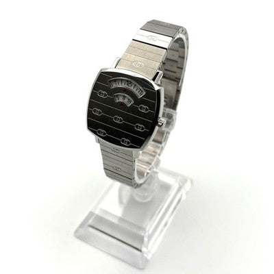 GUCCI GRIP 157.5 QUARTZ DATE GG LOGO SILVER DIAL BRACELET LADIES WATCH BOXED