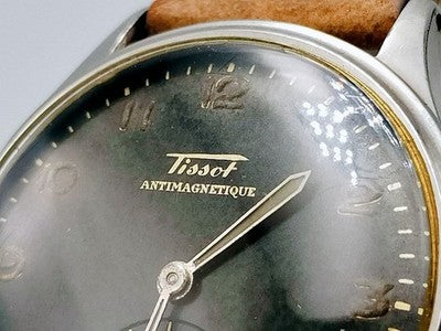 TISSOT ANTIMAGNETIQUE HAND-WINDING WATCH BLACK DIAL SMALL SECONDS RARE 1940S