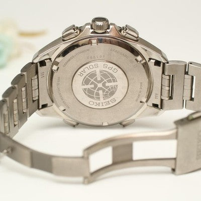 SEIKO ASTRON SBXB003 GPS SOLAR CHRONOGRAPH TITANIUM BLACK DUAL TIME WATCH