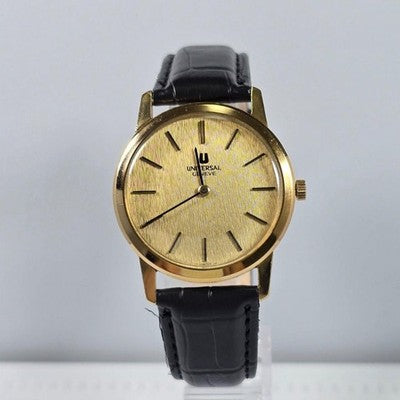 UNIVERSAL GENEVE 542136 VINTAGE MANUAL WIND LINEN DIAL GOLD PLATED WATCH