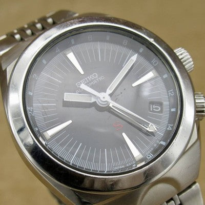 SEIKO SUS GMT 4S12-0010 BLACK DIAL AUTOMATIC STAINLESS STEEL VINTAGE WATCH 1997