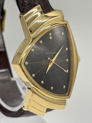 HAMILTON VENTURA 6250 QUARTZ BLACK DIAL GENUINE BAND LEATHER MEN'S WATCH