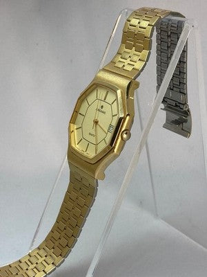JUNGHANS EWJ-1006M QUARTZ MEN'S WRISTWATCH VINTAGE DIAL GOLD OCTAGONAL CASE