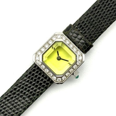 CORUM SUGAR CUBE 137.426.47 DIAMOND BEZEL QUARTZ WOMEN'S WATCH GREEN DIAL