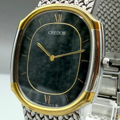 SEIKO CREDOR 18K GOLD BEZEL QUARTZ WATCH 7770-5141 NEW BATTERY JAPAN VINTAGE