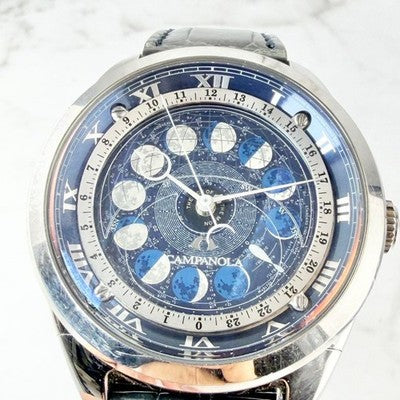 CITIZEN CAMPANOLA COSMOSIGN AA7800-02L MOON PHASE BLUE DIAL WATCH BOX PAPERS