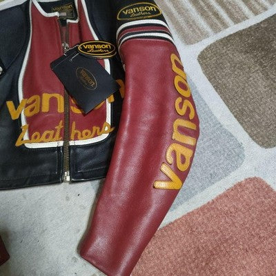 VANSON ONE STAR LEATHER JACKET NO PATCHES RARE BLACK/RED SIZE 38 MADE IN USA