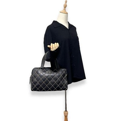 CHANEL MATELASSÉ WILD STITCH HANDBAG BLACK COCO MARK LEATHER WOMEN'S USED NO BO