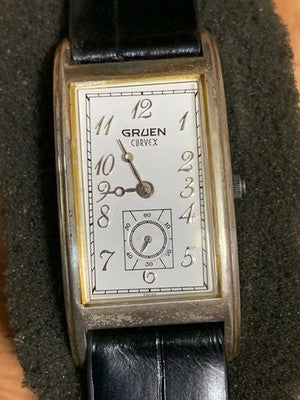 GRUEN CURVEX STERLING SILVER RECTANGULAR ART DECO QUARTZ SMALL SECOND WATCH