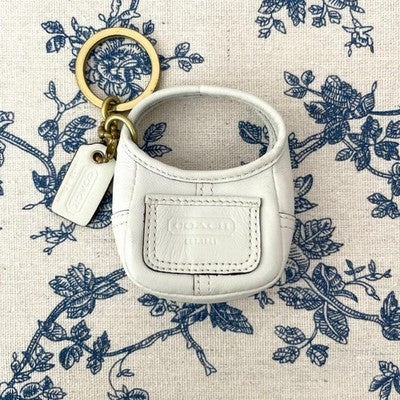 COACH OLD COACH MINI HOBO WHITE LEATHER BAG KEY RING CHARM VINTAGE 80S 90S