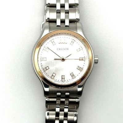 SEIKO CREDOR SIGNO DIAMOND K18PG 750 SHELL DIAL WOMENS QUARTZ WATCH GSAS946