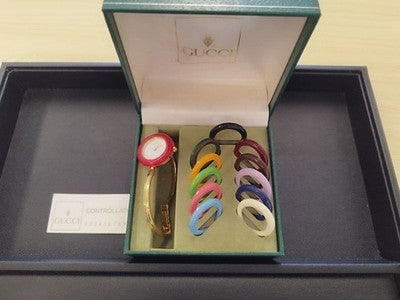 GUCCI CHANGE BEZEL 11/12.2 QUARTZ WATCH GOLD WHITE DIAL MULTI-COLOR BEZEL W/ BOX