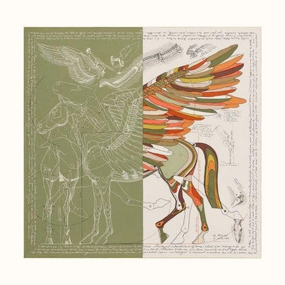 HERMES CARRE WASH SCARF LE PEGASE D'HERMES CUT 140 CM SILK PEGASUS GIFTS  MINT