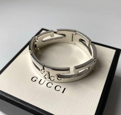 GUCCI G LOGO ROUND G SILVER WIDE BANGLE BRACELET AG925